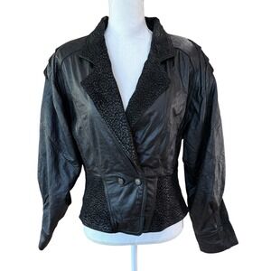 Vintage North Pole Leather Jacket Women's M Black Animal Print‎ Cropped